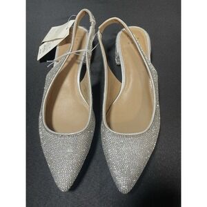 New Day Women's Elle Rhinestone Slingback Pointed Toe Heels in silver